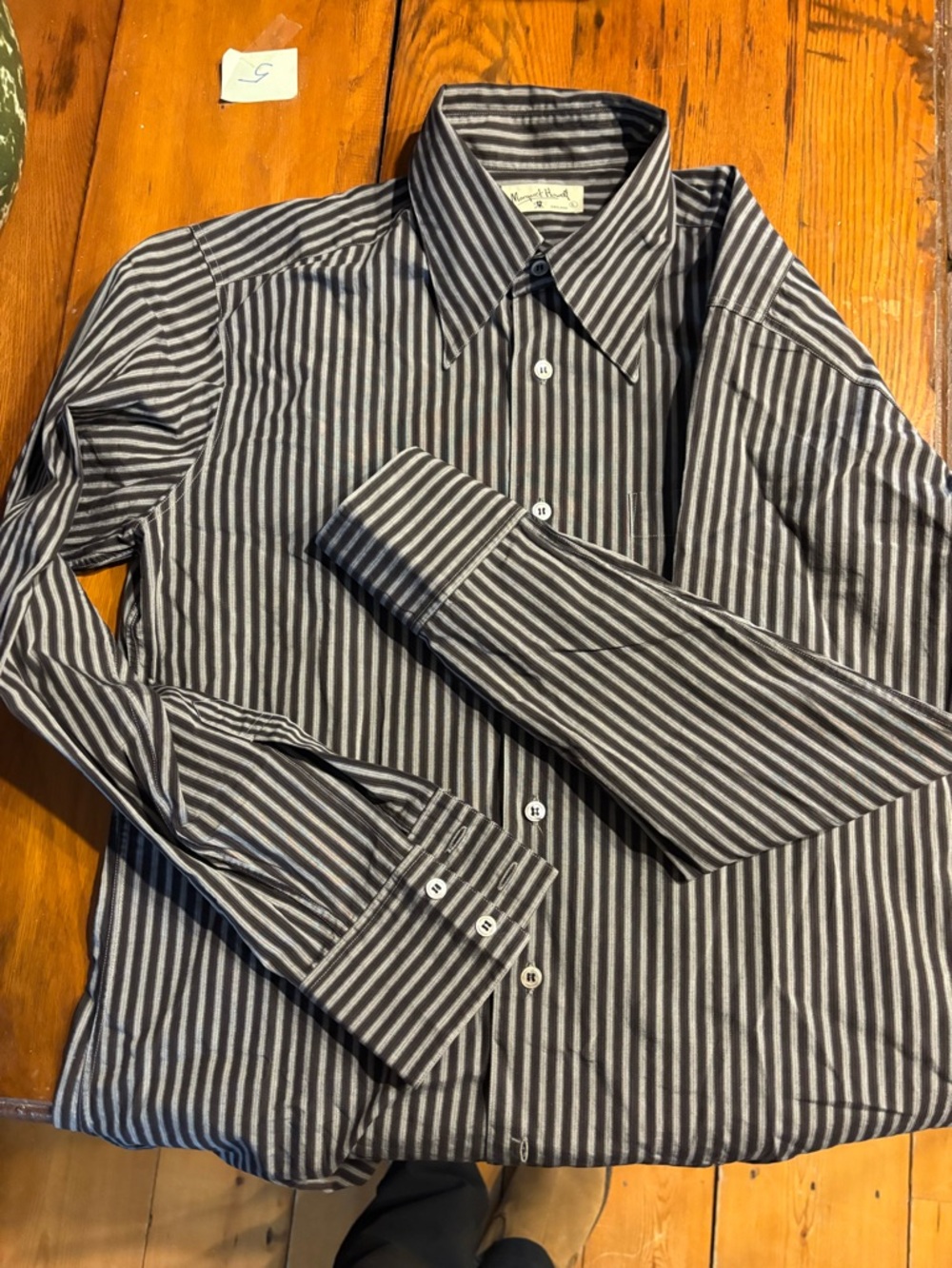 Men's Striped Long-Sleeve Button-Down Shirt in Black and Gray made in Japan Lrge
